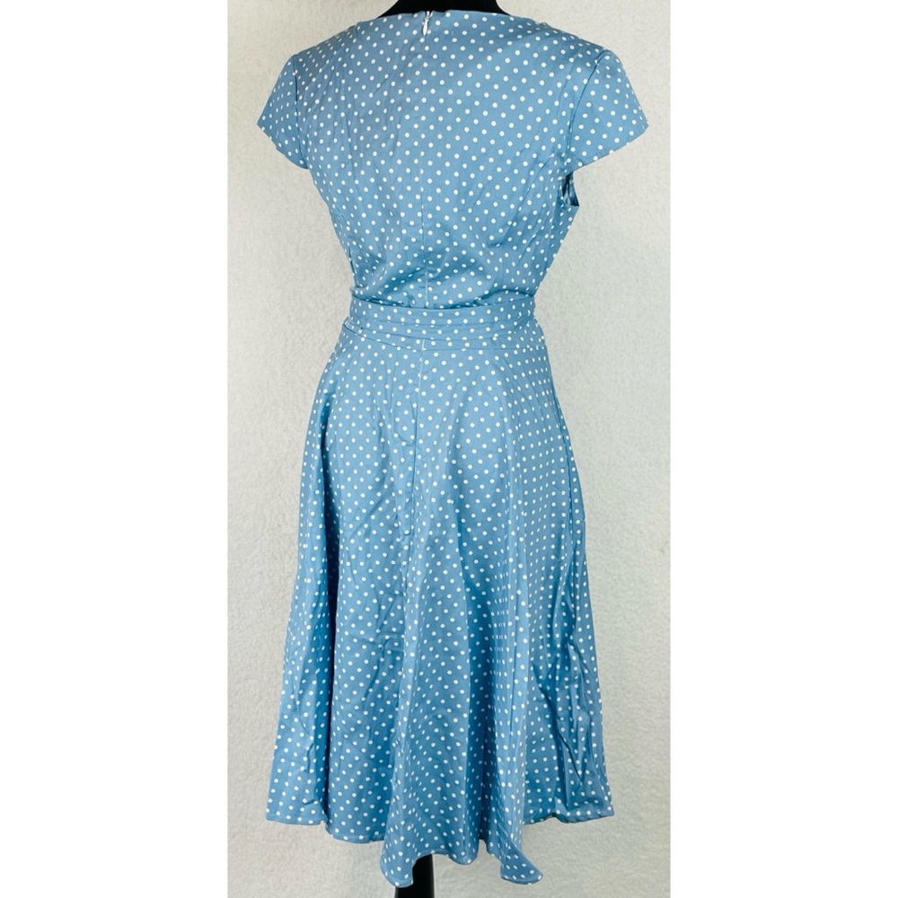 (NWOT) DRESSYSTAR • Blue/White Polka Dot Vintage-Inspired Cap Sleeve Dress, M - Picture 9 of 16